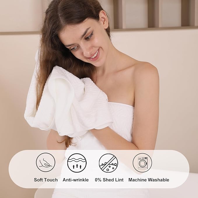 CHINO White Bath Towels Set, 2 Oversized Large Towels/2 Hand Towels/4 Washcloths,Quick Dry Super Soft Absorbent Shower Bathroom Towel Set Hotel Spa Towel (8 Pack)