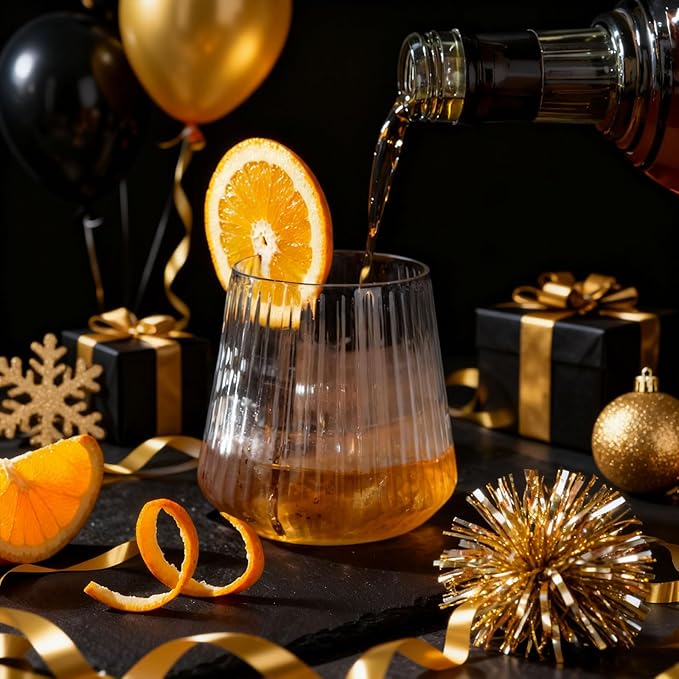 Ciaell 30 Pack Plastic Ribbed Wine Glasses - 14 OZ Thicker Origami Stemless Disposable Wine Champagne Whiskey Unbreakable Cocktail Glass, Reusable Wine Cups for Party Wedding Bar Christmas New Year