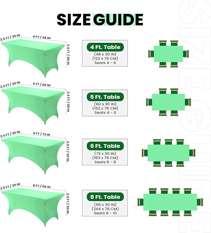 Utopia Kitchen 6FT Spandex Tablecloth [1 Pack, Bright Green] 200 GSM Stretch, Fitted, Washable and Wrinkle Resistant Table Cloth Rectangle Cover for Trade Shows, Wedding, Parties [72Lx30Wx30H Inch]