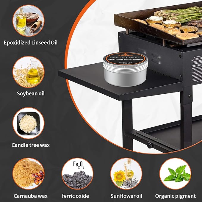 Griddle Seasoning & Cast Iron Seasoning Conditioner 7 OZ Care Kit, with Rust Remover Food Safe Griddle Seasoning for Blackstone, Pans, Carbon Steel – Maintain a Cleaner Non-Stick Skillet