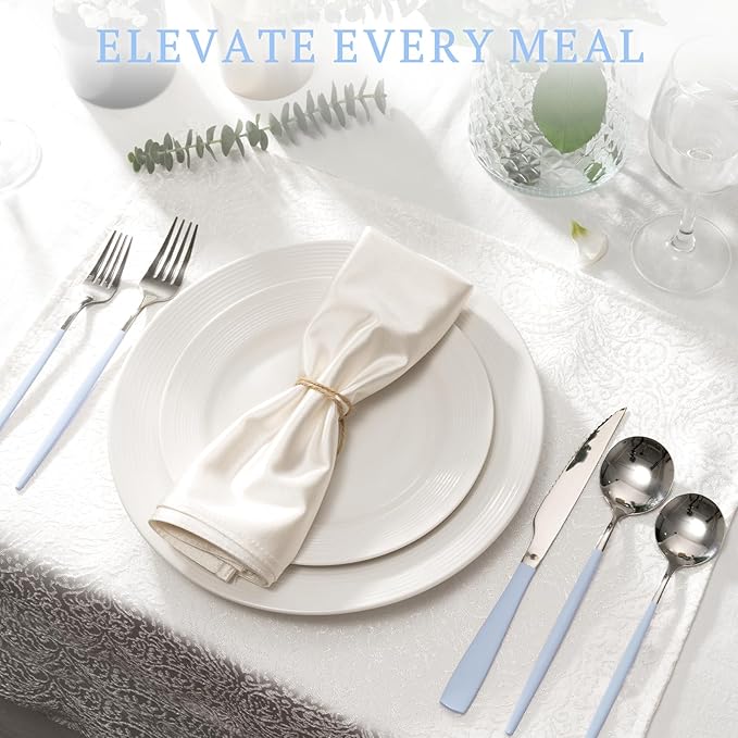 Astercook Silverware Set with Steak Knives 24-Piece Flatware Set for 4 Food-Grade Stainless Steel Blue Cutlery Set Mirror Polished Utensils Set Include Spoons and Forks for Home Kitchen Restaurant