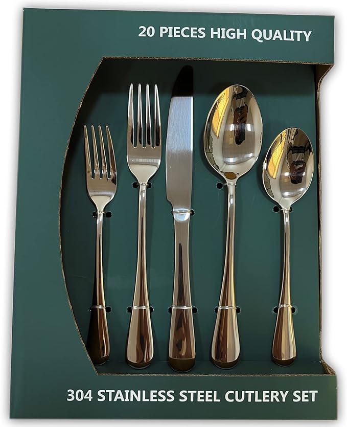 Aafeen 20 Piece Silverware Flatware Cutlery Set | 18/10 Stainless Steel Flatware Set For 4 | Heavy Duty, Durable, Rust Proof Mirror Polished, Elegant Tableware (1.17)