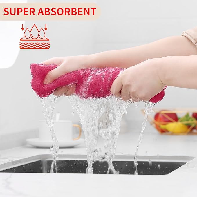 Homaxy 100% Cotton Waffle Weave Kitchen Dish Towels, Ultra Soft Absorbent Quick Drying Cleaning Towel, 13 x 28 Inches, 4-Pack, Hot Pink