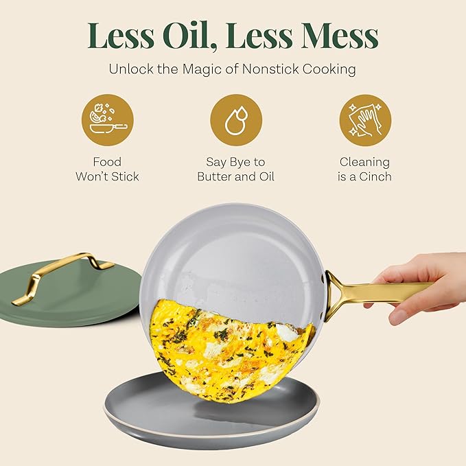 Gotham Steel Modern 11 Pc Ceramic Cookware Set, Elegantly Designed Pots and Pans Set Non Stick with Steamer, Induction Bottom, Premium Stay Cool Handles, Non Toxic PFOA Free, Oven & Dishwasher Safe