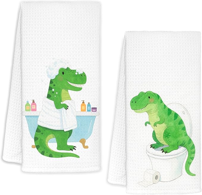 Dinosaur Bathroom Hand Towels Set of 2, Boys Kids Bathroom Decor,Funny Dinosaur Gifts for Boys Decorative Hand Towels for Kids Bath Room Toilet Washroom, 16x24 Inch
