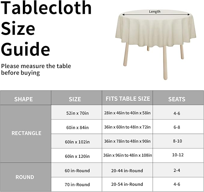 Easy-Going Faux Linen Waterproof Spill-Proof Tablecloth Stain Resistant Round Table Cloth Wrinkle Free Decorative Fabric for Kitchen, Dining, Party, Weddings, Restaurants (60 in-Round, Beige)