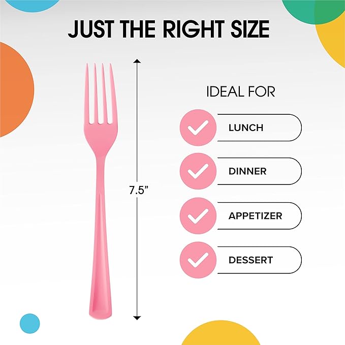 Party Solids Pink Plastic Forks 200 Pieces Pink Forks Disposable Utensils Heavy Duty Plastic Cutlery Set Disposable Cutlery Sets Flatware Sets Silverware Set Party Supplies & Party Tableware