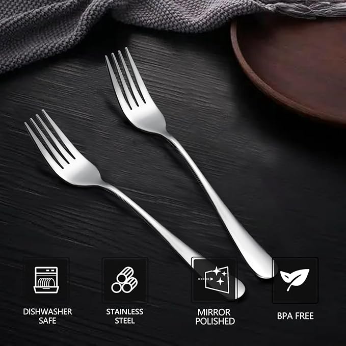 SANTUO Stainless Steel Forks Set, 6PCS 7.3" Salad Forks and 6PCS 6.7" Dessert Forks, Set of 12 Top Food Grade Silverware Forks, Mirror Polished & Dishwasher Safe