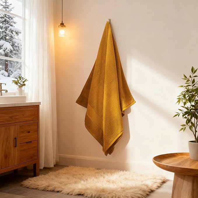 COZYART Gold Bath Towel Set 6 Piece, 2 Bath Towels 2 Hand Towels 2 Washcloths, Luxury 100% Turkish Cotton 650GSM Hotel Quality, Soft, Absorbent, Towel Sets for Bathroom