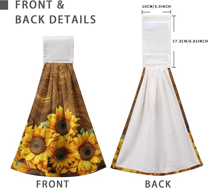 Summer Sunflowers Hanging Kitchen Towels Vintage Brown Yellow Flowers Hand Towel with Hanging Loop Tie Towels Soft Absorbent Dish Tea Towel Decorative for Bathroom Farmhouse Decor