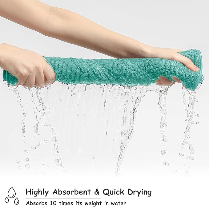 18 Pcs Blue Green Woven Family Towels Set-6 Bath Sheets,6 Hand Towels,6 Washcloths Soft Polyester Towels Absorbent Shower Towel Quick Dry Beach Chair Towel Lint Less Towels Set for Bathroom Spa Gym