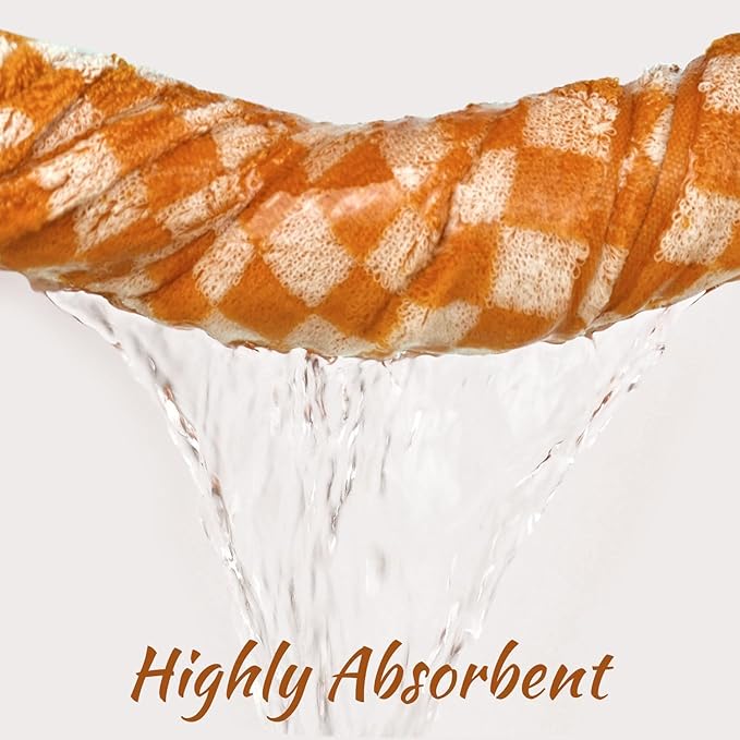 Jacquotha Orange Shower Towels for Bathroom Set of 2, Cotton Bath Towel Drying Body Hand Face Luxury 480 GSM Medium Thickness (Checkered), Fall Decor