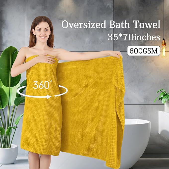 Hailea 8-Piece Yellow Bath Towels Set,2 Oversized Large Bath Towels Sheet,2 Hand Towels and 4 Washcloths - 600 GSM Soft Luxury Towel Set,Highly Absorbent Quick Dry Towel for Bathroom,Hotel and Spa