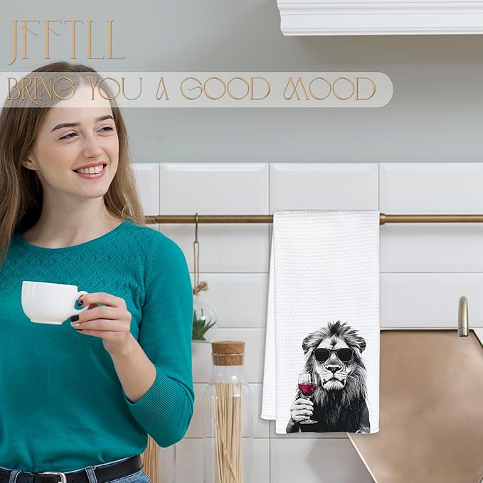 Funny Lion Kitchen Towels, Lion Lover Gifts Dish Tea Towels for Home Bar Kitchen, Wine Lover Gifts, Funny Hand Towels for Bathroom,16x24 Inch