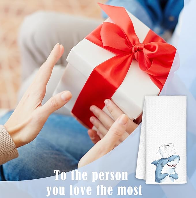 Shark Hand Towels Decorative, Funny Ocean Beach Shark Hand Towels Drying Cloth for Kids Toddler Bathroom Decor, 16x24 Inch