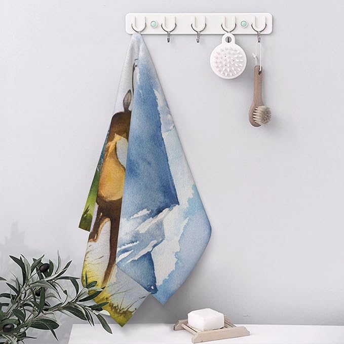 Forest and Deer Hand Towel for Bathroom Set of 2 Hand Bath Towels Soft Absorbent Decorative Towels for Bathroom Kitchen Yoga Home Decor 14 x 28 in
