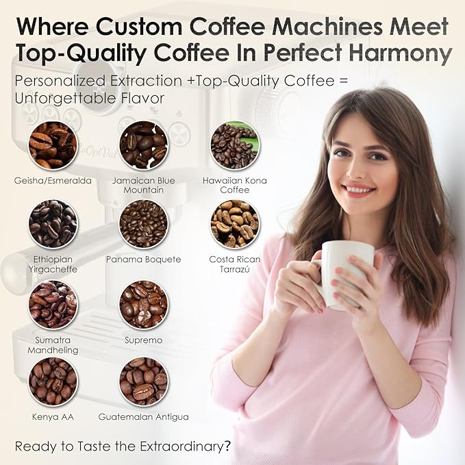 20-Bar Espresso Machine & Cafetera Espresso – Fully Customizable Brewing (Temperature, Time, Volume, Steam) – Steam Wand & Milk Frother, Stainless Steel – Latte Machine & Cappuccino Machine