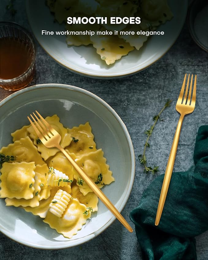 EUIRIO 40-Piece Matte Gold Silverware Set, Modern Flatware Set for 8, Premium Stainless Steel Cutlery Set with Forks Spoons and Knives, Heavy Duty Kitchen Utensils Set, Heavy Duty Dishwasher Safe