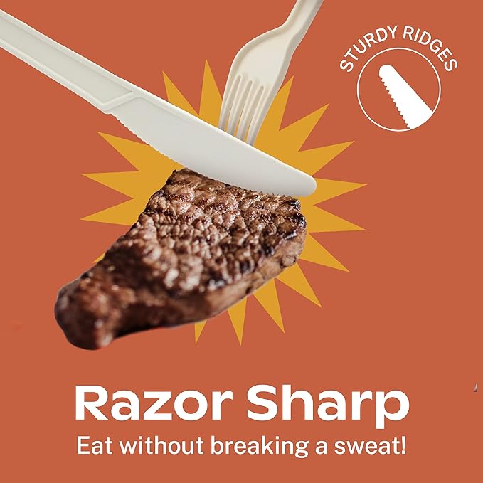 CORAL Ivory White 100% Compostable Forks - 120 Heavy Duty Forks (7.0 inch) - Break Resistant with Smooth Edges, Ocean Friendly Alternative to Plastic Silverware - Biodegradable & Disposable Forks