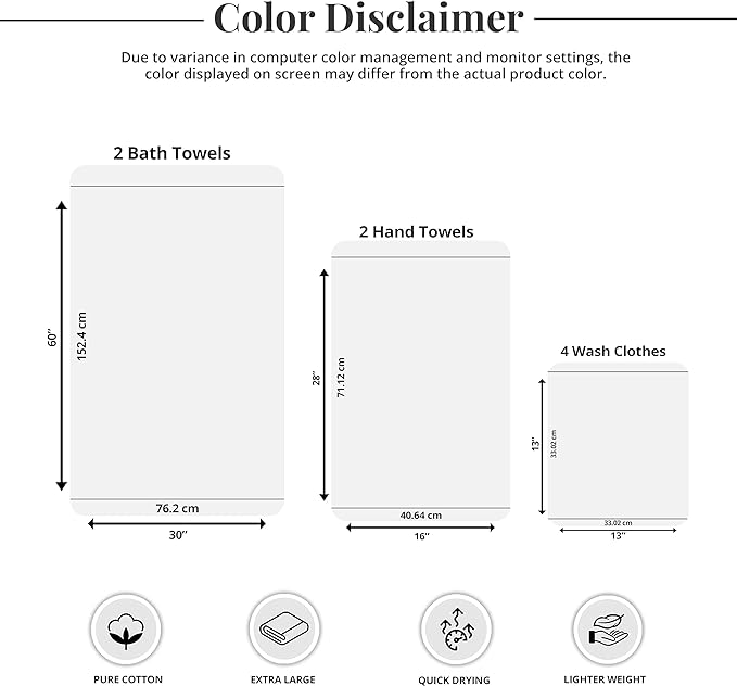 Tens Towels Pack of 8 Towels Set, 2 Extra Large Bath, 2 Hand, 4 Washcloths, 100% Cotton, Lighter Weight, Quicker to Dry, Super Absorbent, Perfect for Bathroom, Hunter Green