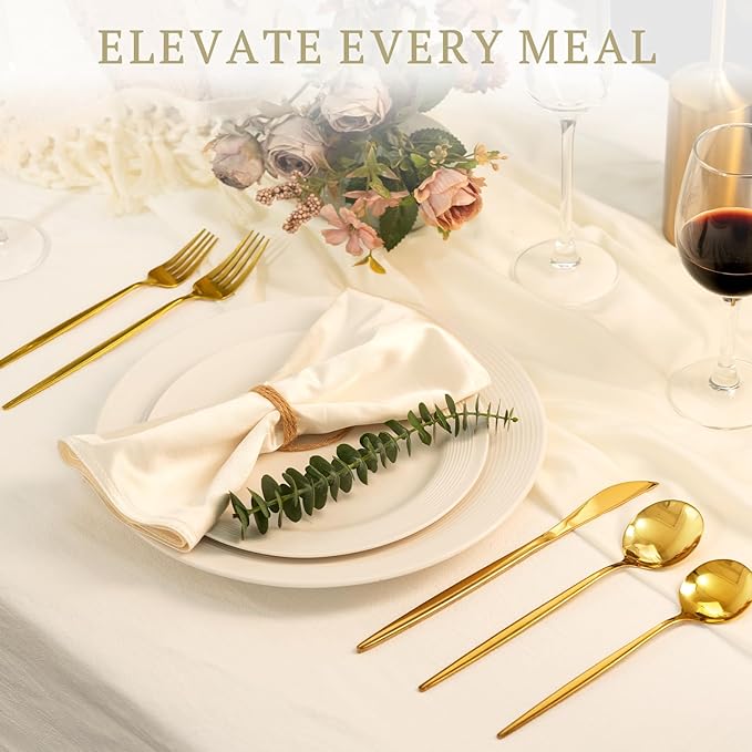 Astercook 24-Piece Gold Silverware Set with Steak Knives Flatware Set for 4 Food-Grade Stainless Steel Cutlery Set Mirror Polished Utensils Set Include Spoons and Forks for Home Kitchen Restaurant