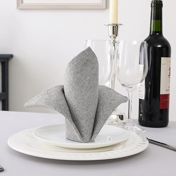 H.VERSAILTEX Linen Textured Cloth Napkins Set of 12 (18" X 18") Linen Textured Dinner Napkins Waterproof Extra Soft Thick Durable Reusable Napkins with Hemmed Edges, Heather Gray