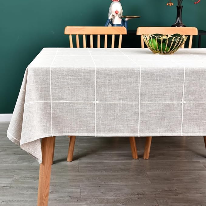 Heavy Duty Cotton Table Cloth for Rectangle Table Rectangular Farmhouse Vintage Tablecloth Washable Rustic Table Cover (Linen, 52''x120'')