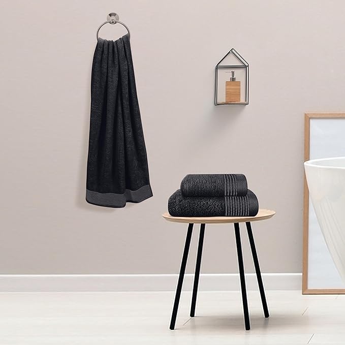 Belizzi Home Ultra Soft 3 Pack Cotton Towel Set, Contains a Bath Towel 28x55 inch, a Hand Towel 16x24 inch & a Wash Coth 12x12 inch, Ideal Everyday use, Compact & Lightweight -Black