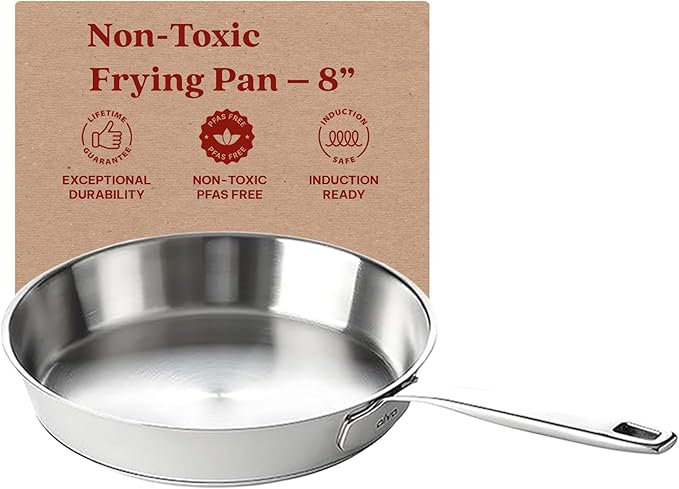 Alva Maestro Stainless Steel Frying Pan 8" - Oven Safe and Made without PFAS, PFOA & PTFE - Induction and All Stovetop Compatible with Even Heat Distribution