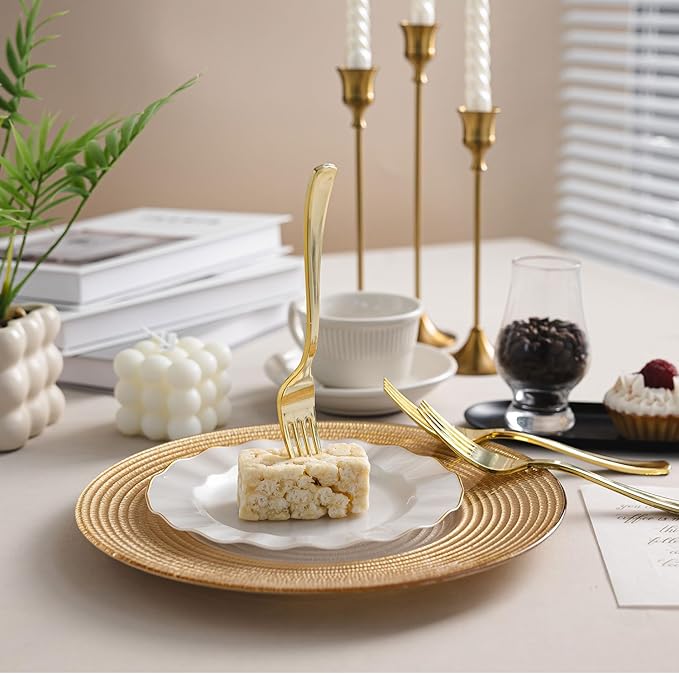 N9R 100PCS Gold Plastic Forks, Solid, Durable and Heavy Duty Gold Plastic Forks Disposable, Perfect Utensils for Parties, Weddings, Thanksgiving, Picnics, Christmas and Daily Use