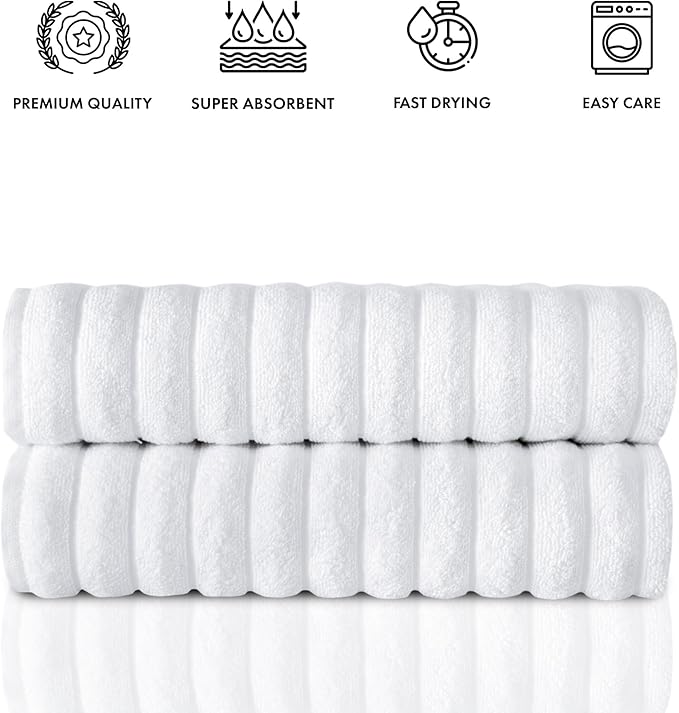 Classic Turkish Towels CTT Premium 2 Pack Bath Towels Set, Made with 100% Turkish Cotton, Spa & Hotel, Quick Drying Towels, Absorbent & Comfy | 27"x54" (White)