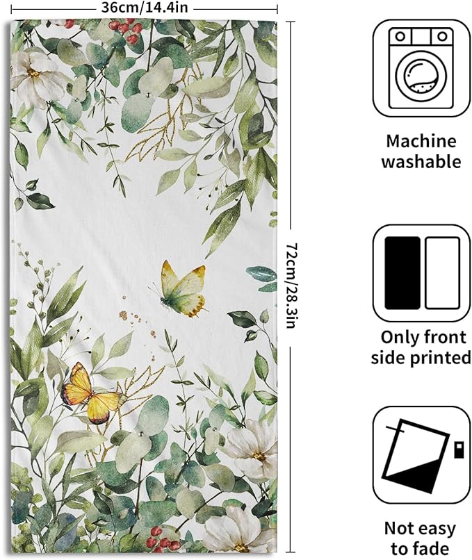 Sage Green Leaves Hand Towels for Bathroom Set of 2 Spring Green Floral Bath Towels 14X28 Inch Spring Kitchen Towels Soft Absorbent Decorative Quick Drying Fingertip Towels for Shower Face Gym Spa