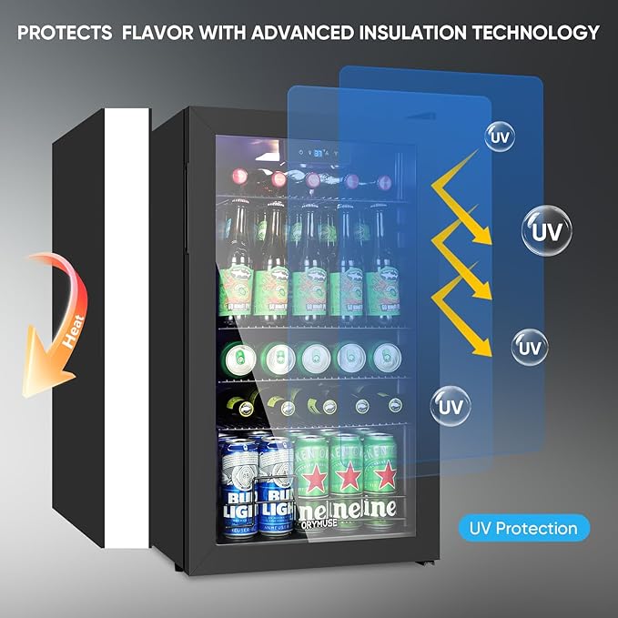 Beverage Refrigerator Cooler - 120 Can Mini Fridge with Glass Door for Soda Beer or Wine, Beverage Cooler for Bedroom, Office, Bar with Adjustable Shelves & Digital Temperature Display, Black