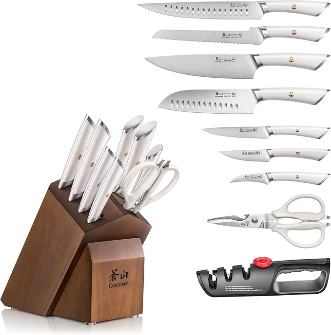 Cangshan ELBERT Series German Steel Forged Knife Block Sets (10-Piece, White)