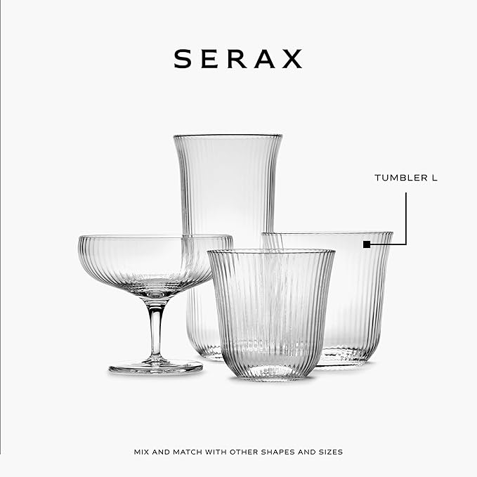 Serax Large Whiskey Glasses Drinking Set of 4 | Inku Glassware by Sergio Herman | Clear Glass Tumbler Cups without Lids | Home Essentials, Cocktail Glasses | Whisky, Beer, Juice, Water