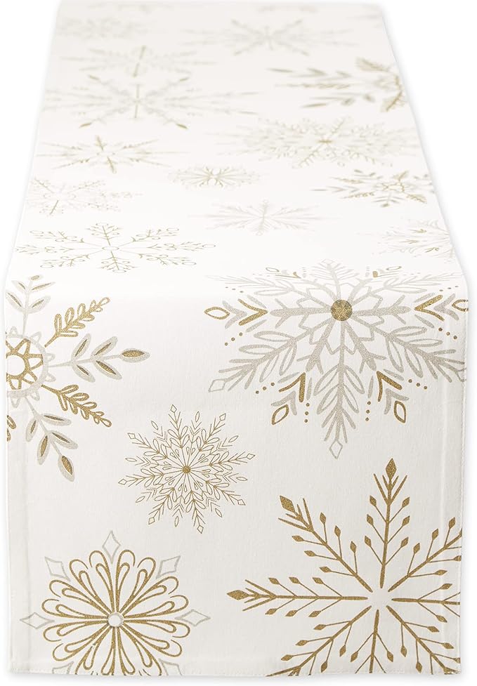 DII Holiday Dining Table Linen Sparkle Metallic Kitchen Décor, Table Runner, 14x72, Snowflakes Print