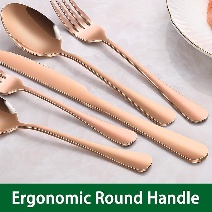 49-Piece Rose Gold Stainless Steel Silverware Sets With Organizer And Steak Knives Service For 8,Includes Knife Spoon And Fork Untensils Sets,Flatware Sets With Cutlery Tray