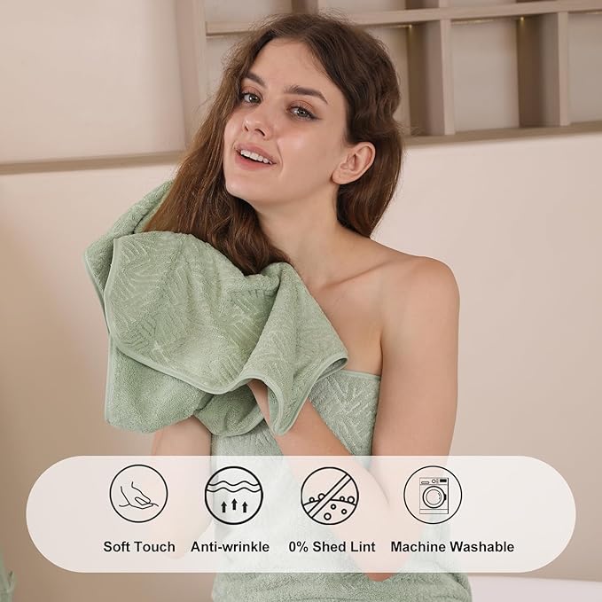 CHINO Bathroom Towel Set,35x70 Inch Bath Sheets Towels for Adults,Jumbo Bath Towels Extra Large Quick Dry Towel Soft Absorbent Towels Microfiber Shower Towels Bathroom Spa (4 Pcs Green)