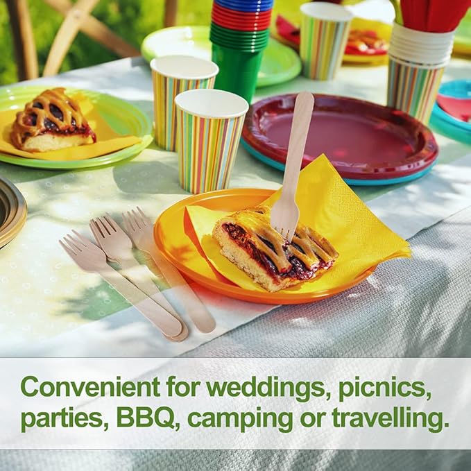 LotFancy Forks Disposable, 100 Pcs Wooden Forks, 6.2inch, Compostable Biodegradable, Great for Camping Picnics Dinner, Party Supplies