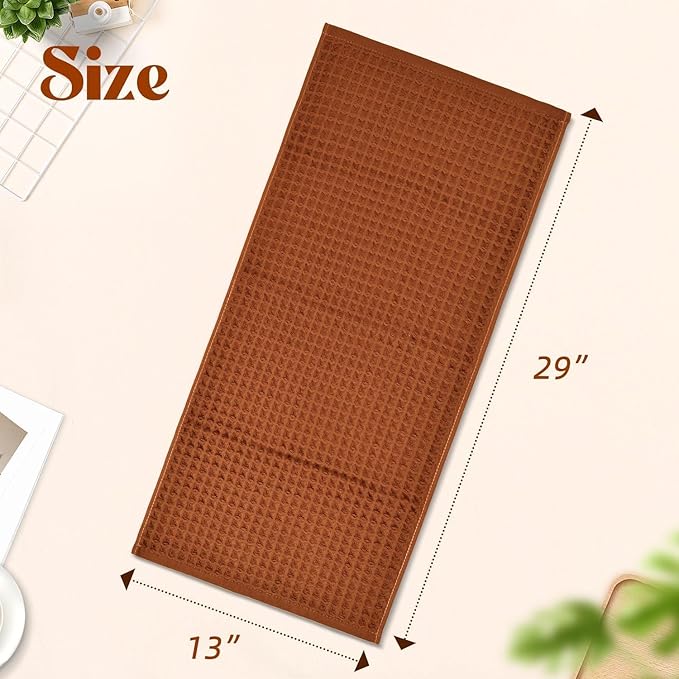 Jacquotha Waffle Hand Towels for Bathroom Kitchen Decor 2-Piece (Rust) – Cotton Quick Dry, Super Soft, Absorbent Kitchen Towels, 13x29”