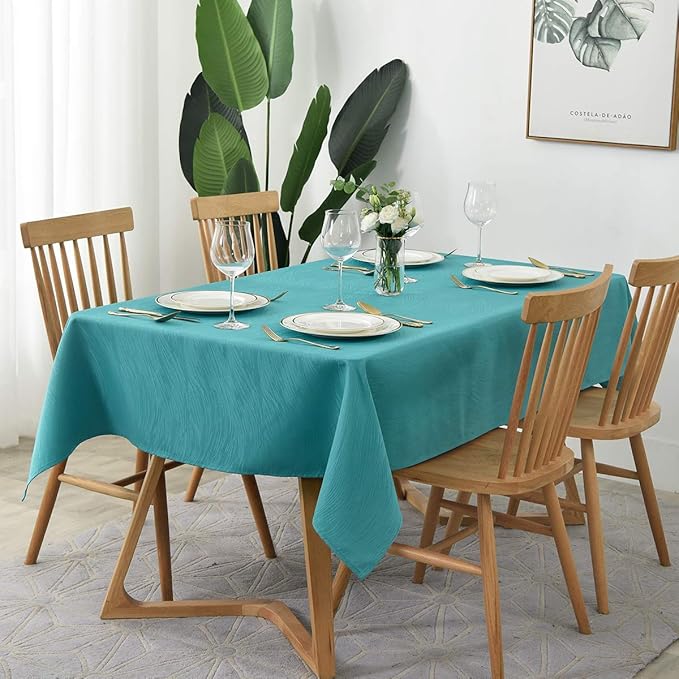 maxmill Jacquard Table Cloth Swirl Design Water Proof Wrinkle Free Water Proof Heavy Weight Soft Tablecloth Decorative Fabric Table Cover for Outdoor and Indoor Use Rectangular 60 x 104 Inch Teal