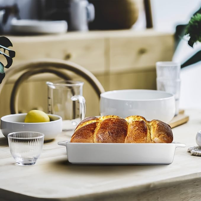 Large Baking Dish 9x13 Oven Dish Baking Lasagna Pan with Handles, White Porcelain Casserole Dish Oven Safe for Cake, Banquet and Daily Use, 4 Quart