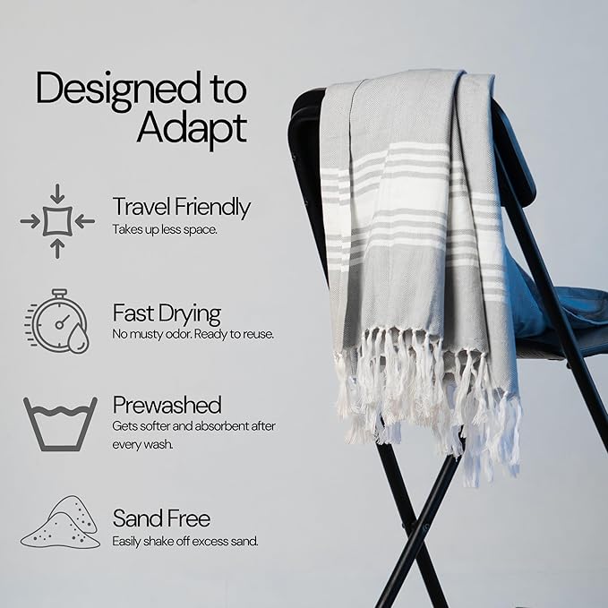 Salt Earth 100% Cotton Herringbone Weave Beach Towel, Set of 4-36" X72" Large Bath Towels, Quick Dry Towel, Bathroom, Beach Essentials, Gym, Lightweight Large Towels (Grey Blue)