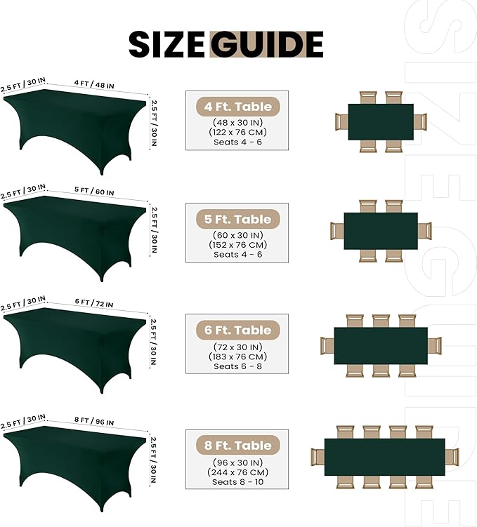 Utopia Kitchen 6FT Spandex Tablecloth [10 Pack, Hunter Green] 200 GSM Stretch, Fitted, Washable and Wrinkle Resistant Table Cloth Rectangle Cover for Trade Shows, Wedding, Parties [72Lx30Wx30H Inch]