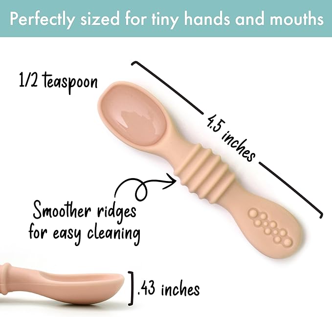 PrimaStella Silicone Chew Spoon 6-Piece Set | First Stage Feeding Spoons | Baby Led Weaning Supplies | BPA Free | Dishwasher and Boil Safe | Neutral Palette