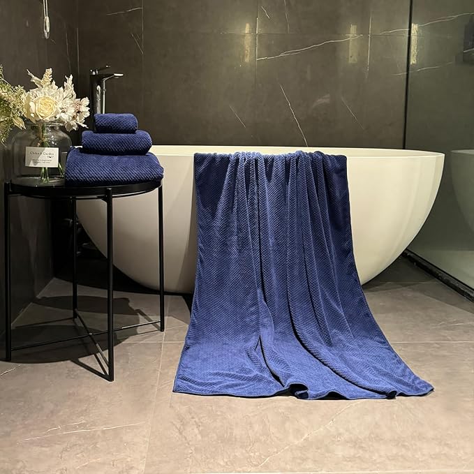 Oversized Bath Towels Extra Large 40x80 Inches Bath Sheets for Adults Super Soft Quick Dry Highly Absobent Microfiber Shower Towels (6 Piece,Navy Blue)