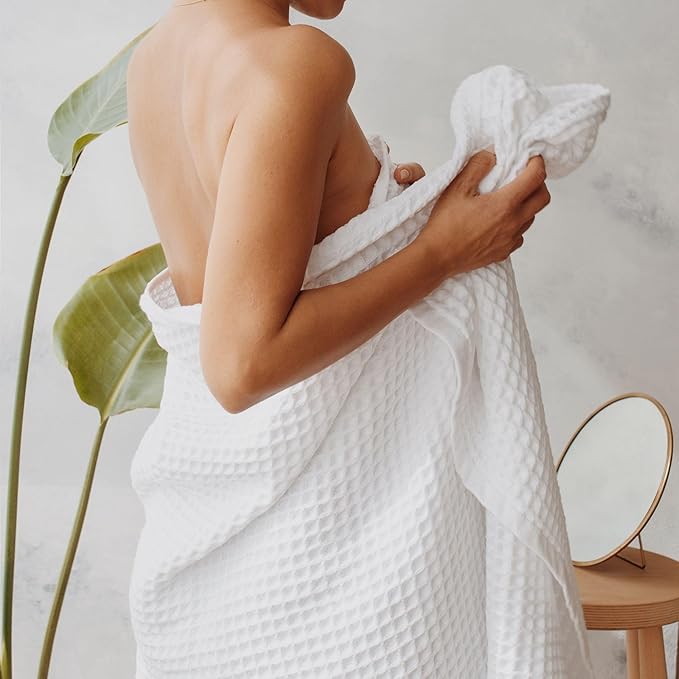 sea me at home Waffle Bath Sheet Set, 100% Turkish Cotton, Includes 1 Bath Sheet, 1 Hand Towel, 2 Face Towels