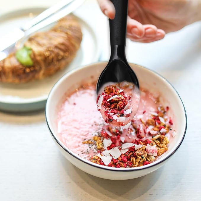 12 Pcs Kids Spoons and Forks Toddler Utensils Plastics Reusable Silverware Baby Cutlery Set Feeding Dinnerware Utensils BPA Free Microwave Dishwasher and Freezer Safe- Black