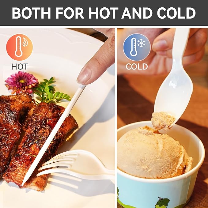 POSATE Heavyweight Plastic Forks, White, 100 Counts