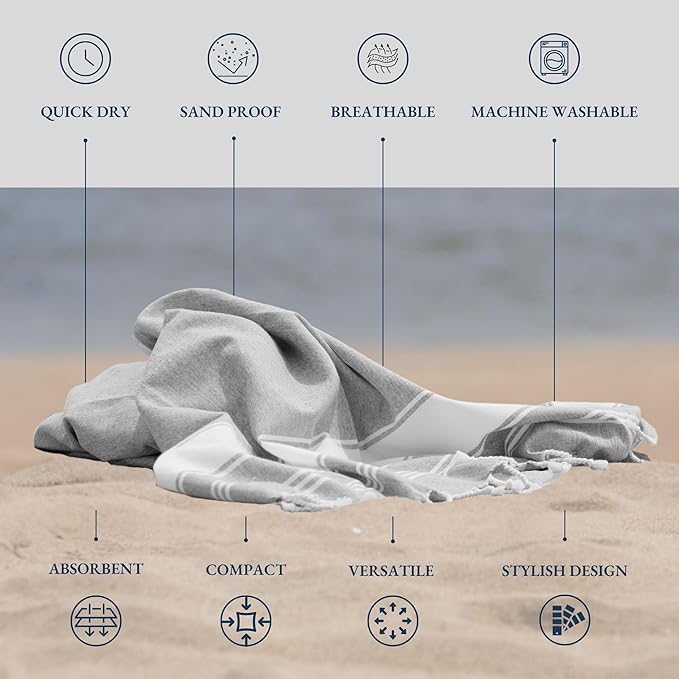 LANE LINEN Oversized Beach Towels 4 Pack – Pre-Washed, Extra Large, Quick Dry, No Sand, Absorbent Pool Towels for Adults, 39"x71", Grey